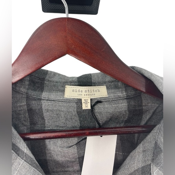 NWT Side Stitch Grey Plaid Button Down Long Sleeve Top M - Picture 3 of 3